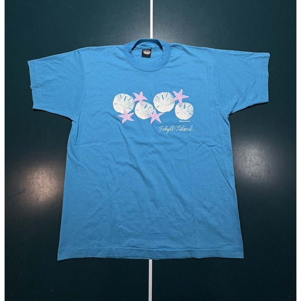 Vintage 80s Jekyll Island T-Shirt Size Large Puff Print Sea Shells Single Stitch